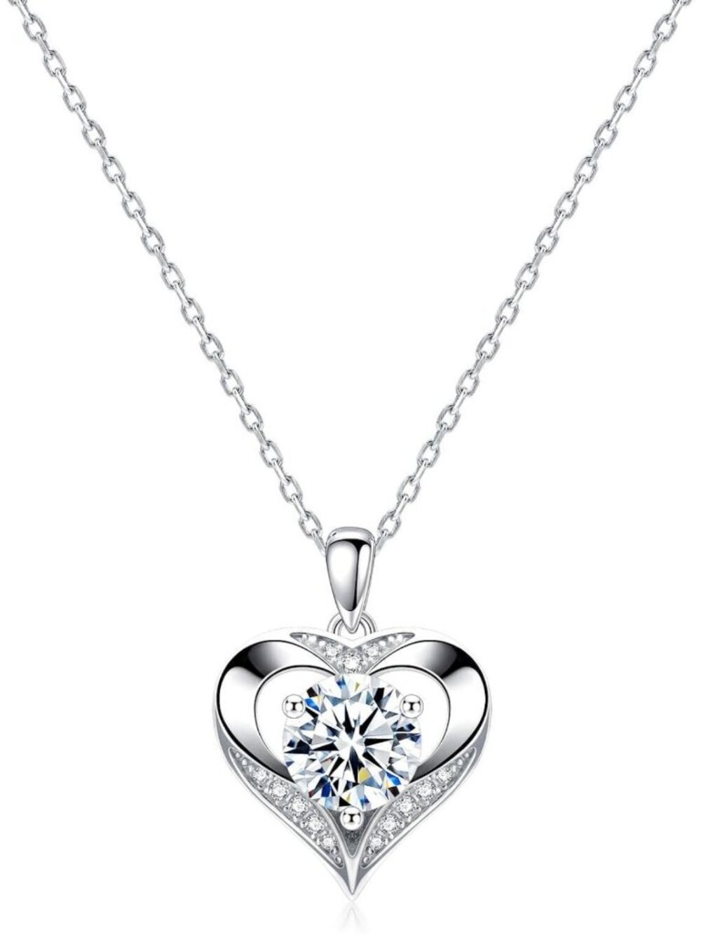 Elegant Heart Moissanite Necklace - 925 Sterling Silver, D Color VVS1 Pendant